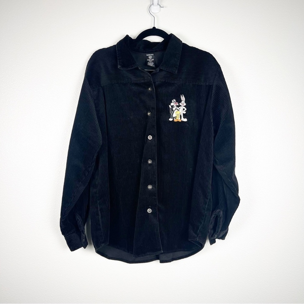 Warner Bros Vintage Corduroy Button Up Shirt Bugs Bunny Looney Tunes‎ Black L
